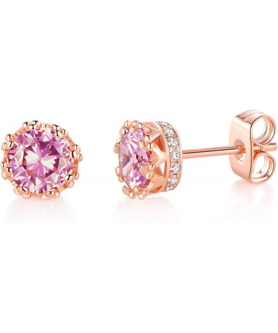 Rose Gold Plated Stud Earrings for Women 6.0mm Round Brilliant Crown Birthstone Birthday Jewelry Gift J-Oct. $5.49 Earrings