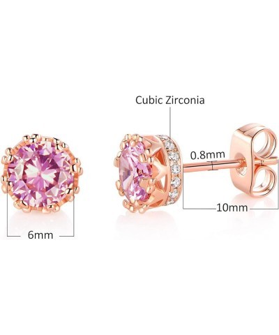 Rose Gold Plated Stud Earrings for Women 6.0mm Round Brilliant Crown Birthstone Birthday Jewelry Gift J-Oct. $5.49 Earrings