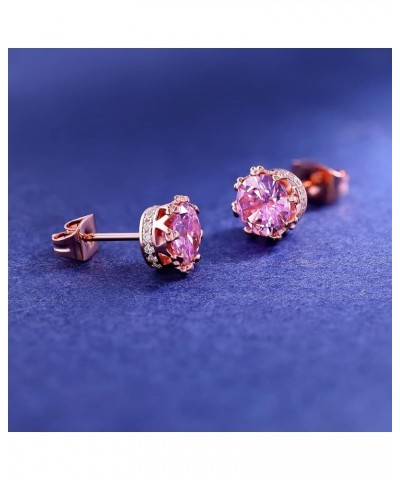 Rose Gold Plated Stud Earrings for Women 6.0mm Round Brilliant Crown Birthstone Birthday Jewelry Gift J-Oct. $5.49 Earrings