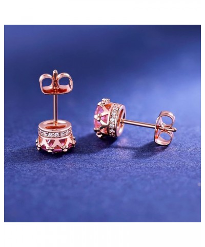 Rose Gold Plated Stud Earrings for Women 6.0mm Round Brilliant Crown Birthstone Birthday Jewelry Gift J-Oct. $5.49 Earrings