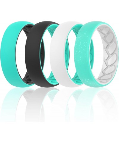 Silicone Wedding Bands for Women, 2 Layer - 5.5mm Width - 2mm Thick Black-Teal, Teal-Black, Teal-White, White-TealGlitter $10...