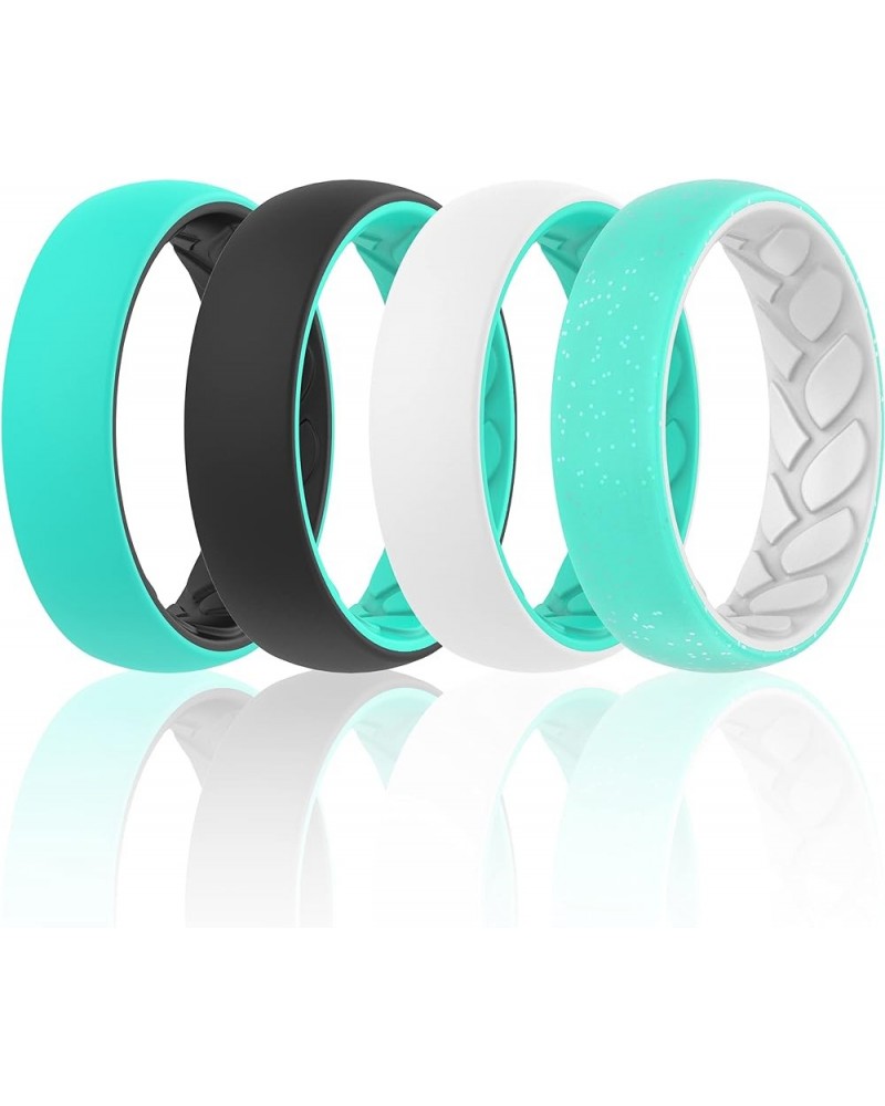 Silicone Wedding Bands for Women, 2 Layer - 5.5mm Width - 2mm Thick Black-Teal, Teal-Black, Teal-White, White-TealGlitter $10...