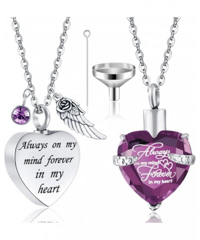 2 Pieces Cremation Urn Necklace Heart Ashes Necklace Carved Locket Stainless Steel Waterproof Memorial Pendant with Angel Win...