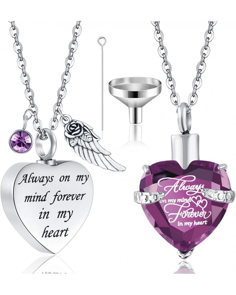 2 Pieces Cremation Urn Necklace Heart Ashes Necklace Carved Locket Stainless Steel Waterproof Memorial Pendant with Angel Win...