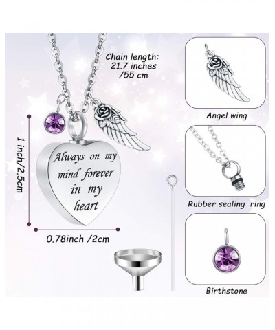 2 Pieces Cremation Urn Necklace Heart Ashes Necklace Carved Locket Stainless Steel Waterproof Memorial Pendant with Angel Win...