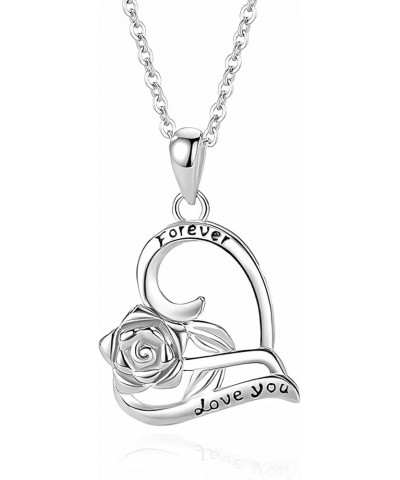 Heart Rose Forever Necklaces for Women 925 Sterling Silver Pendant Necklace Anniversary Birthday Jewelry Gift for Girlfriend ...