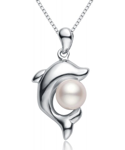 Dolphin Pearl Necklace with 5-6mm Freshwater Cultured Pearl 925 Sterling Silver Chain Dolphin Jewelry for Women $17.97 Necklaces