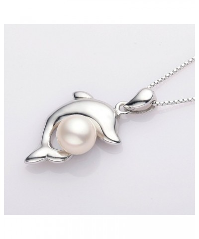 Dolphin Pearl Necklace with 5-6mm Freshwater Cultured Pearl 925 Sterling Silver Chain Dolphin Jewelry for Women $17.97 Necklaces