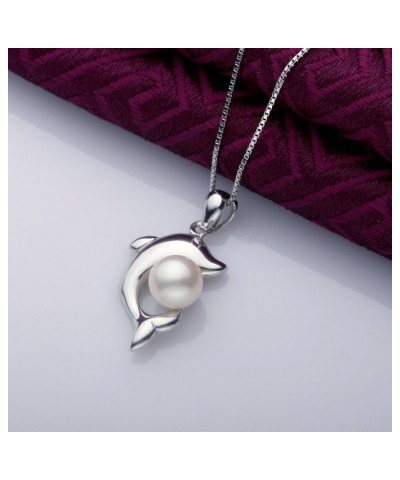 Dolphin Pearl Necklace with 5-6mm Freshwater Cultured Pearl 925 Sterling Silver Chain Dolphin Jewelry for Women $17.97 Necklaces