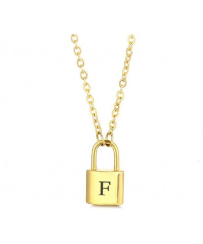 Lock Initial Necklaces Stainless Steel Padlock Letter Pendant Necklace for Women Personalized Jewelry F $8.09 Necklaces