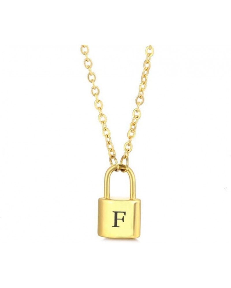 Lock Initial Necklaces Stainless Steel Padlock Letter Pendant Necklace for Women Personalized Jewelry F $8.09 Necklaces