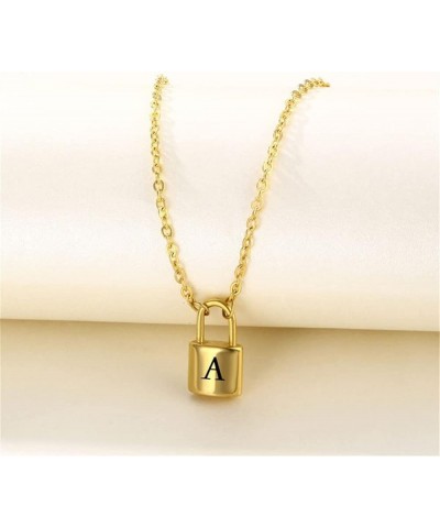 Lock Initial Necklaces Stainless Steel Padlock Letter Pendant Necklace for Women Personalized Jewelry F $8.09 Necklaces