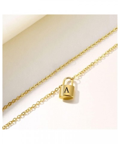 Lock Initial Necklaces Stainless Steel Padlock Letter Pendant Necklace for Women Personalized Jewelry F $8.09 Necklaces