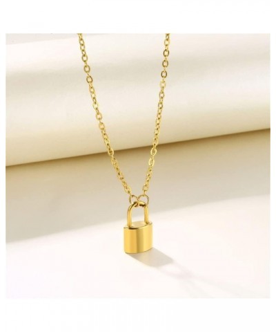 Lock Initial Necklaces Stainless Steel Padlock Letter Pendant Necklace for Women Personalized Jewelry F $8.09 Necklaces