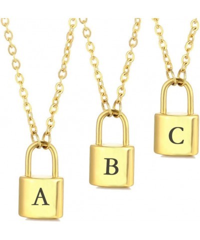 Lock Initial Necklaces Stainless Steel Padlock Letter Pendant Necklace for Women Personalized Jewelry F $8.09 Necklaces