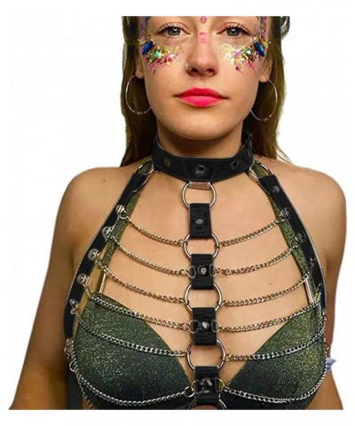 Women Rave Hologram Waist Belt Body Chain Chest Harness Leather EDM Clothes Choker Chain for Music Festival Roleplay Clubwear...