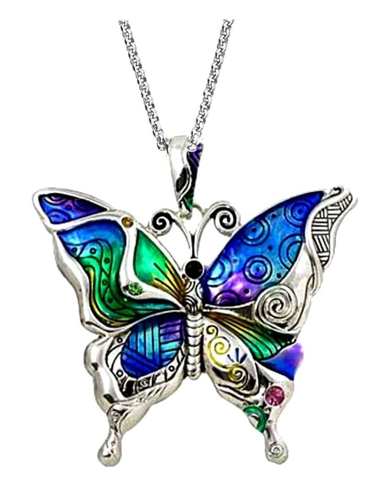 Silvertone Colorful Butterfly Pendant Necklace 24" Stainless Steel Chain $10.97 Necklaces