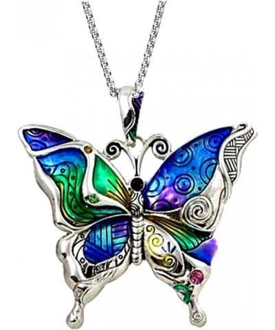 Silvertone Colorful Butterfly Pendant Necklace 24" Stainless Steel Chain $10.97 Necklaces