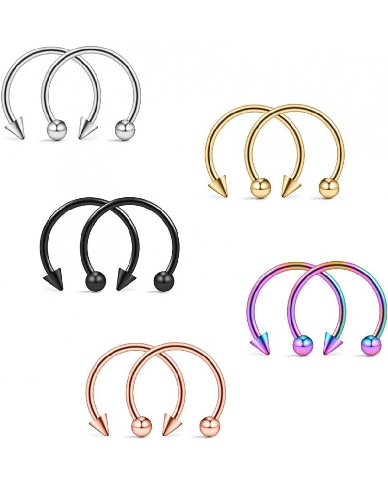 10-24PCS 16G Surgical Steel Nose Septum Horseshoe Hoop Earring Eyebrow Tragus Lip Piercing Ring 8mm w Balls&Spikes $8.50 Body...