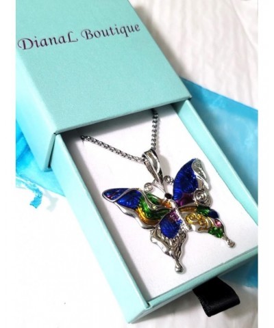 Silvertone Colorful Butterfly Pendant Necklace 24" Stainless Steel Chain $10.97 Necklaces