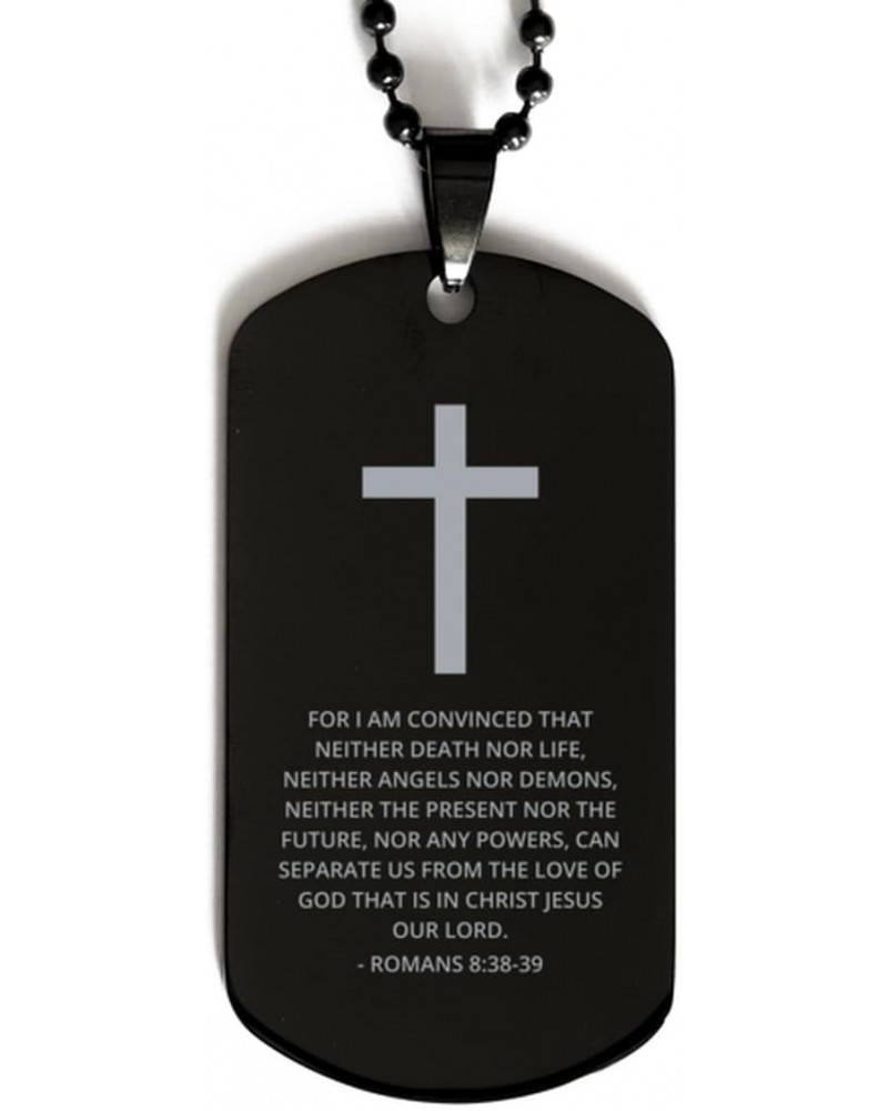 Bible Verse Black Dog Tag, Romans 8:38-39 Motivational Inspirational Quotes Gifts Cross Faith Engraved Stainless Steel Chain ...