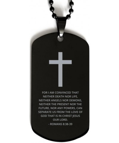 Bible Verse Black Dog Tag, Romans 8:38-39 Motivational Inspirational Quotes Gifts Cross Faith Engraved Stainless Steel Chain ...