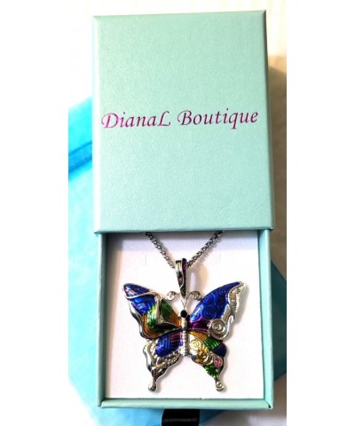 Silvertone Colorful Butterfly Pendant Necklace 24" Stainless Steel Chain $10.97 Necklaces