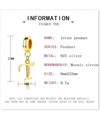 S925 Sterling Silve Letter Charm Electroplating 18K Gold A-Z Initial Pendant Charms for Bracelets Compatible With Pandora Bra...