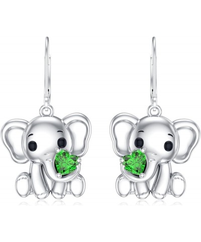 Elephant Earrings for Women 925 Sterling Silver Heart Cut Gemstone Birthstone with Elephant Drop Dangle Earrings Emerald $38....