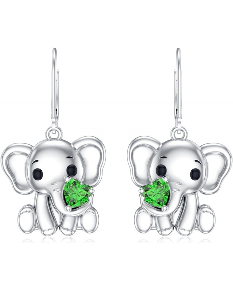 Elephant Earrings for Women 925 Sterling Silver Heart Cut Gemstone Birthstone with Elephant Drop Dangle Earrings Emerald $38....