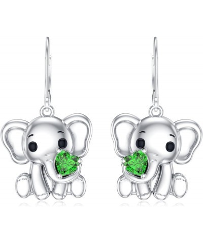 Elephant Earrings for Women 925 Sterling Silver Heart Cut Gemstone Birthstone with Elephant Drop Dangle Earrings Emerald $38....