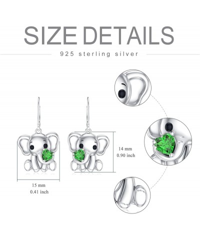 Elephant Earrings for Women 925 Sterling Silver Heart Cut Gemstone Birthstone with Elephant Drop Dangle Earrings Emerald $38....