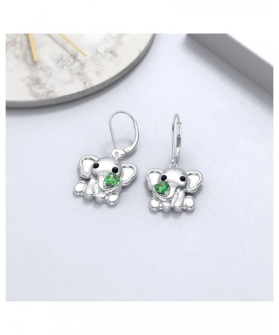 Elephant Earrings for Women 925 Sterling Silver Heart Cut Gemstone Birthstone with Elephant Drop Dangle Earrings Emerald $38....