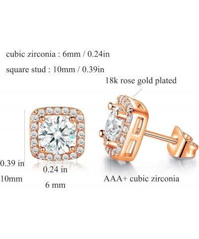 Jewelry Set for Women, 18K Rose Gold Plated Halo Cubic Zirconia Necklace/Earrings/Rings Wedding Hypoallergenic Jewelry Three-...