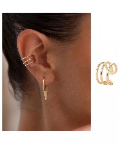 Dainty Hoop Ear Cuff 14K Gold Plated Cross Stripe Open Wrap Hoop Cubic Zirconia Huggie Clip-on Cartilage Earrings Stud for Wo...