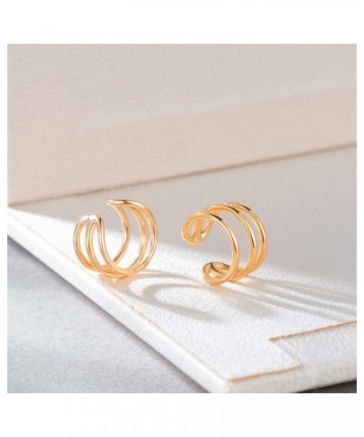 Dainty Hoop Ear Cuff 14K Gold Plated Cross Stripe Open Wrap Hoop Cubic Zirconia Huggie Clip-on Cartilage Earrings Stud for Wo...