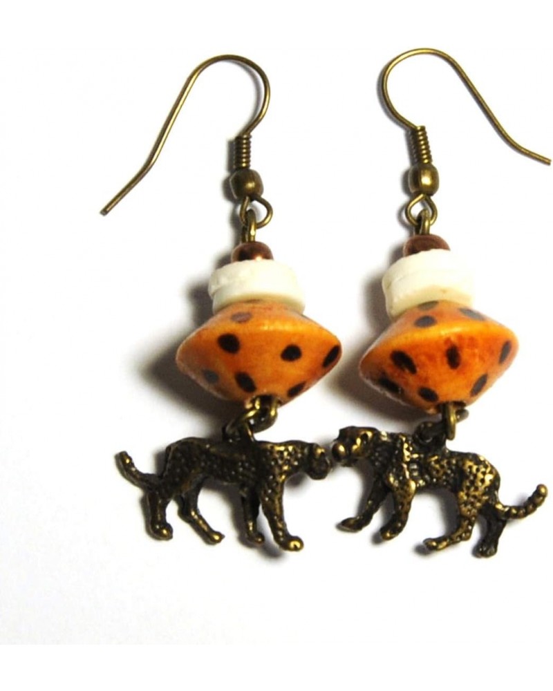 Cheetah Charms Handmade Earrings Yellow Orange Brown Bronze Brass $11.74 Earrings