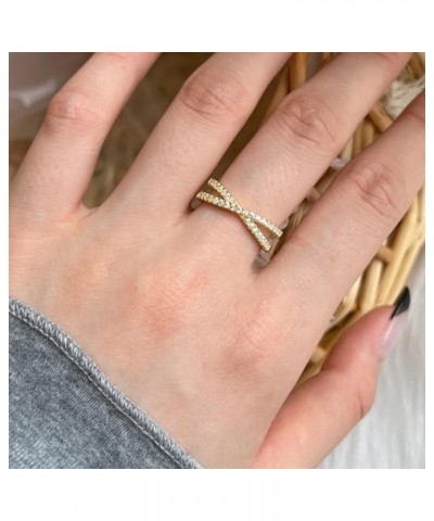 X Criss Cross Ring Soild 10k/14k/18k Gold Criss Cross Infinity Ring with 5A Cubic Zirconia Eternity Engagement Wedding Jewelr...