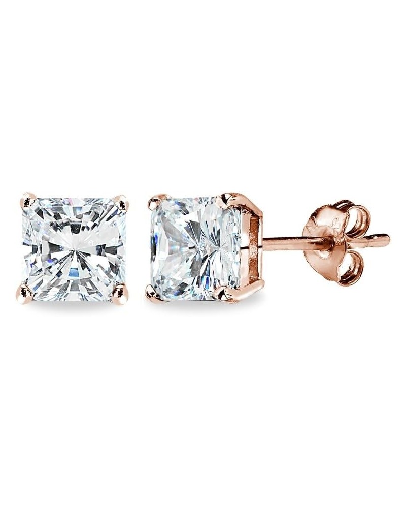 Sterling Silver AAA Cubic Zirconia Princess-Cut Square Stud Earrings for Women Teens 6x6mm - Rose Gold Flash $10.59 Earrings