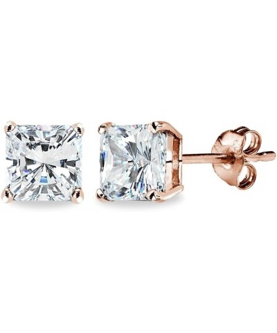 Sterling Silver AAA Cubic Zirconia Princess-Cut Square Stud Earrings for Women Teens 6x6mm - Rose Gold Flash $10.59 Earrings