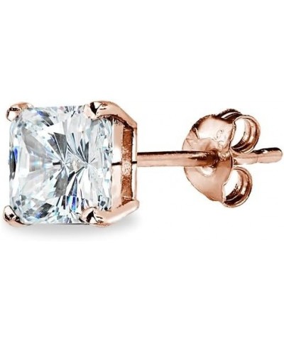 Sterling Silver AAA Cubic Zirconia Princess-Cut Square Stud Earrings for Women Teens 6x6mm - Rose Gold Flash $10.59 Earrings