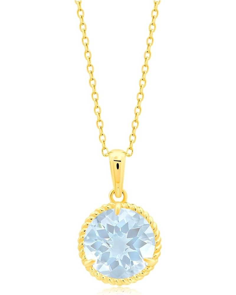 14k Yellow Gold Roped Halo Gemstone Round Pendant Necklace for Women 8mm Solitaire Birthstone with 18 Inch Cable Chain Yellow...