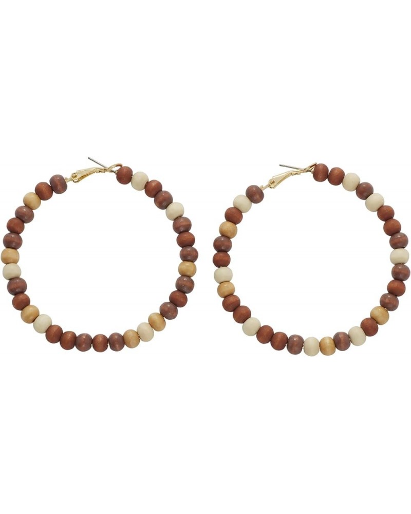 Wooden Beaded Hoop Big Earrings Bohemian Circle Round Bead Earrings Circle Drop Dangle Earrings Jewelry For Women Girls Brown...