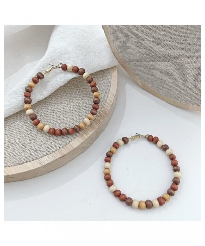 Wooden Beaded Hoop Big Earrings Bohemian Circle Round Bead Earrings Circle Drop Dangle Earrings Jewelry For Women Girls Brown...