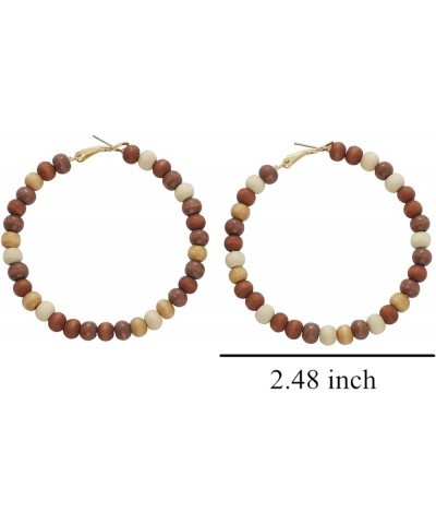 Wooden Beaded Hoop Big Earrings Bohemian Circle Round Bead Earrings Circle Drop Dangle Earrings Jewelry For Women Girls Brown...