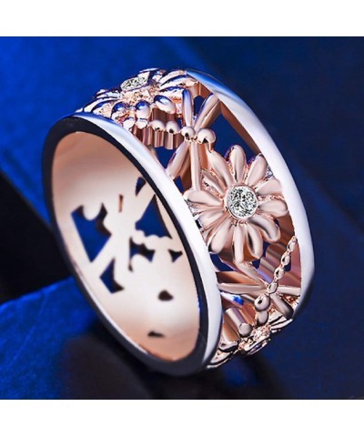 Elegant Rose Gold Plated S925 Silver Sunflower Chrysanthemum Dragonfly Daisy Hollow Two-tone Women's Ring Bridal Wedding Gift...