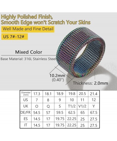 Trendy Mesh Band Rings for Men Women, Minimalist, Wide Comfort Fit Chunky Ring, Silver/Gold/Black/Colorful, Size 7- 12, Come ...