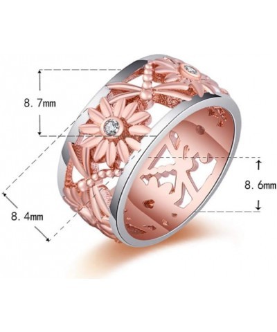 Elegant Rose Gold Plated S925 Silver Sunflower Chrysanthemum Dragonfly Daisy Hollow Two-tone Women's Ring Bridal Wedding Gift...