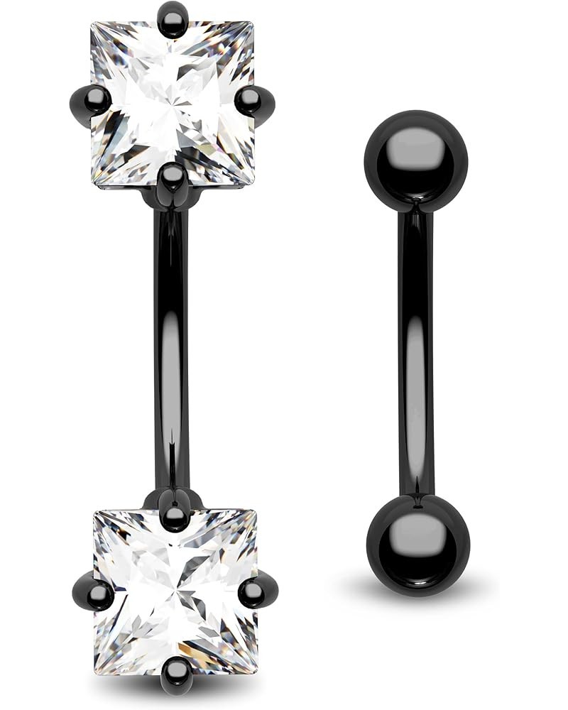 2pcs 16g Small Size Belly Button Rings Pack Surgical Steel Square AAA CZ Curved Barbell Navel Rings New black $9.17 Body Jewelry