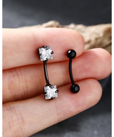 2pcs 16g Small Size Belly Button Rings Pack Surgical Steel Square AAA CZ Curved Barbell Navel Rings New black $9.17 Body Jewelry